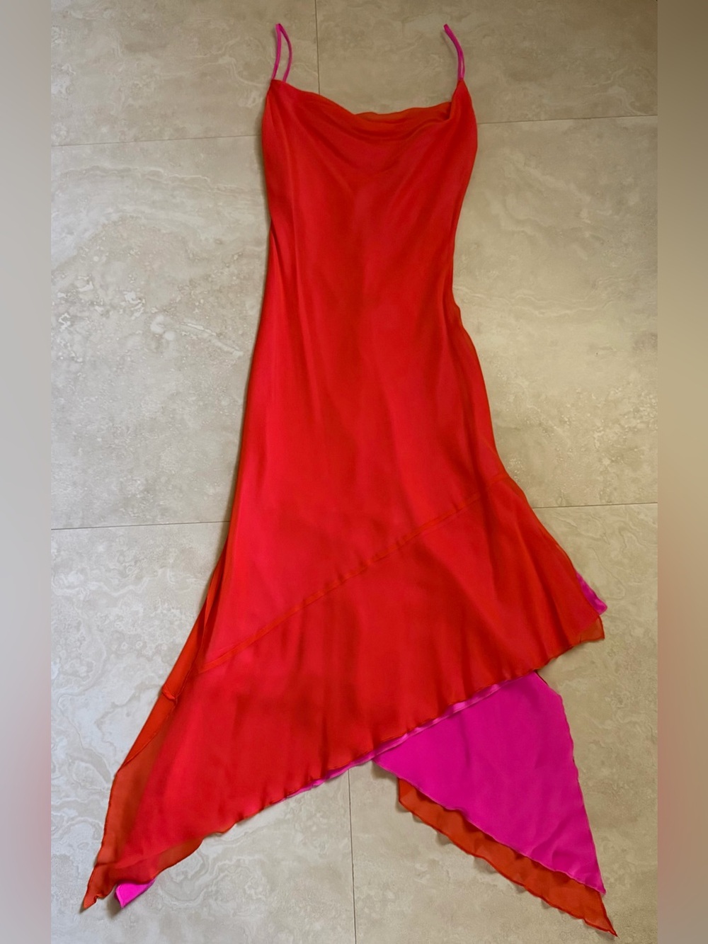 Ombre Silk Cowl Neck Dress Y2K